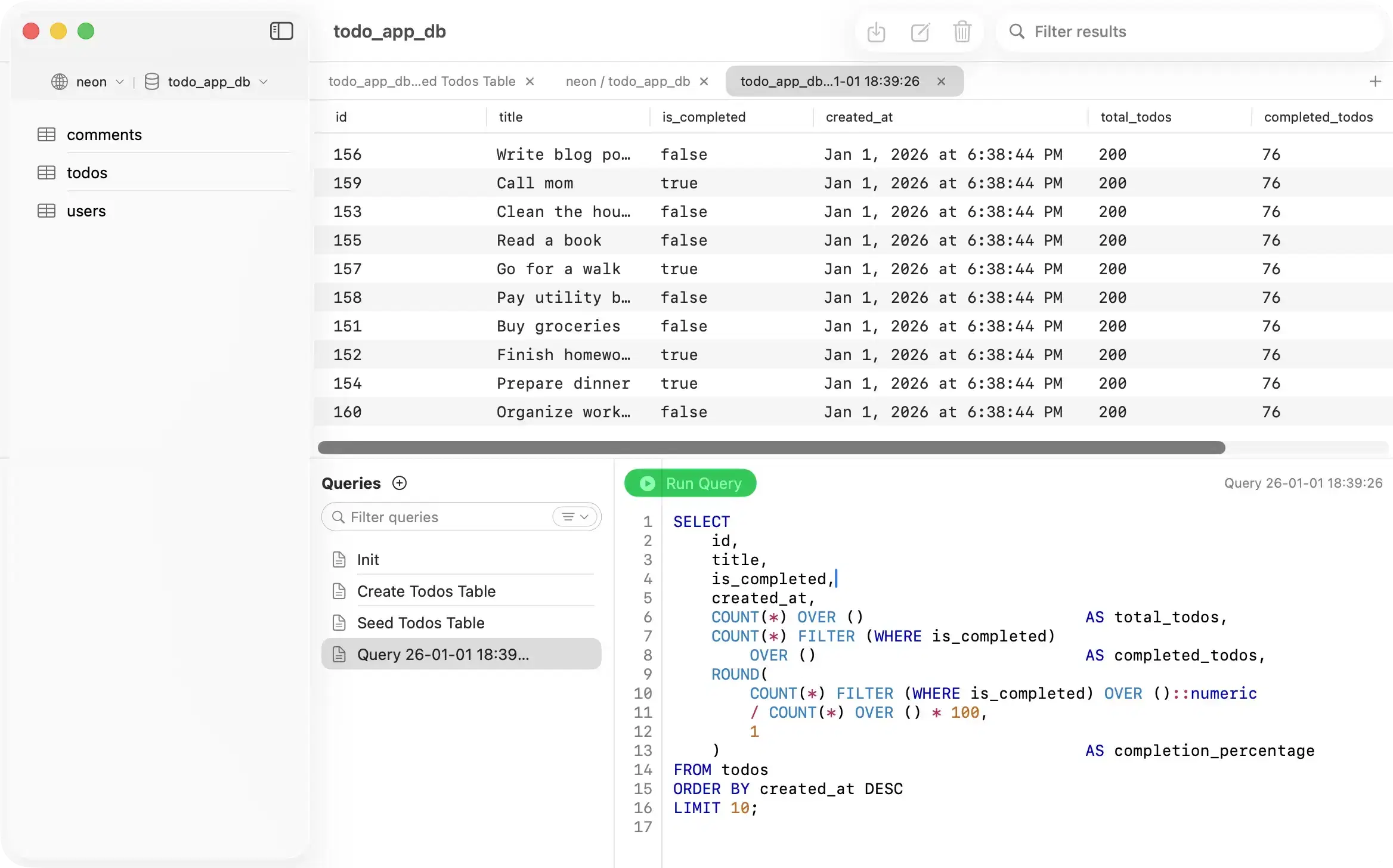 PostgresGUI - Query editor with results