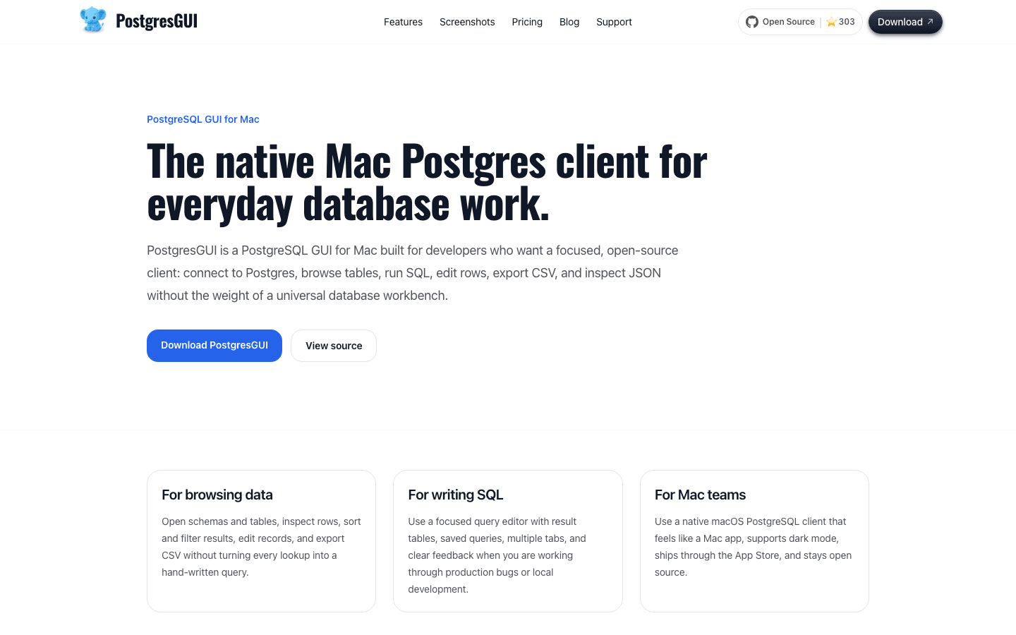 PostgreSQL GUI for Mac guide page