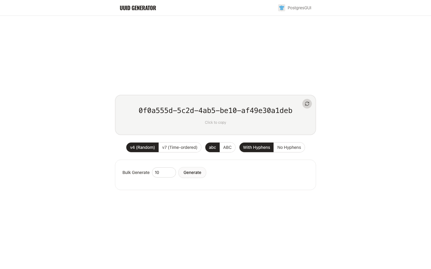 UUID generator for PostgreSQL with generated identifiers