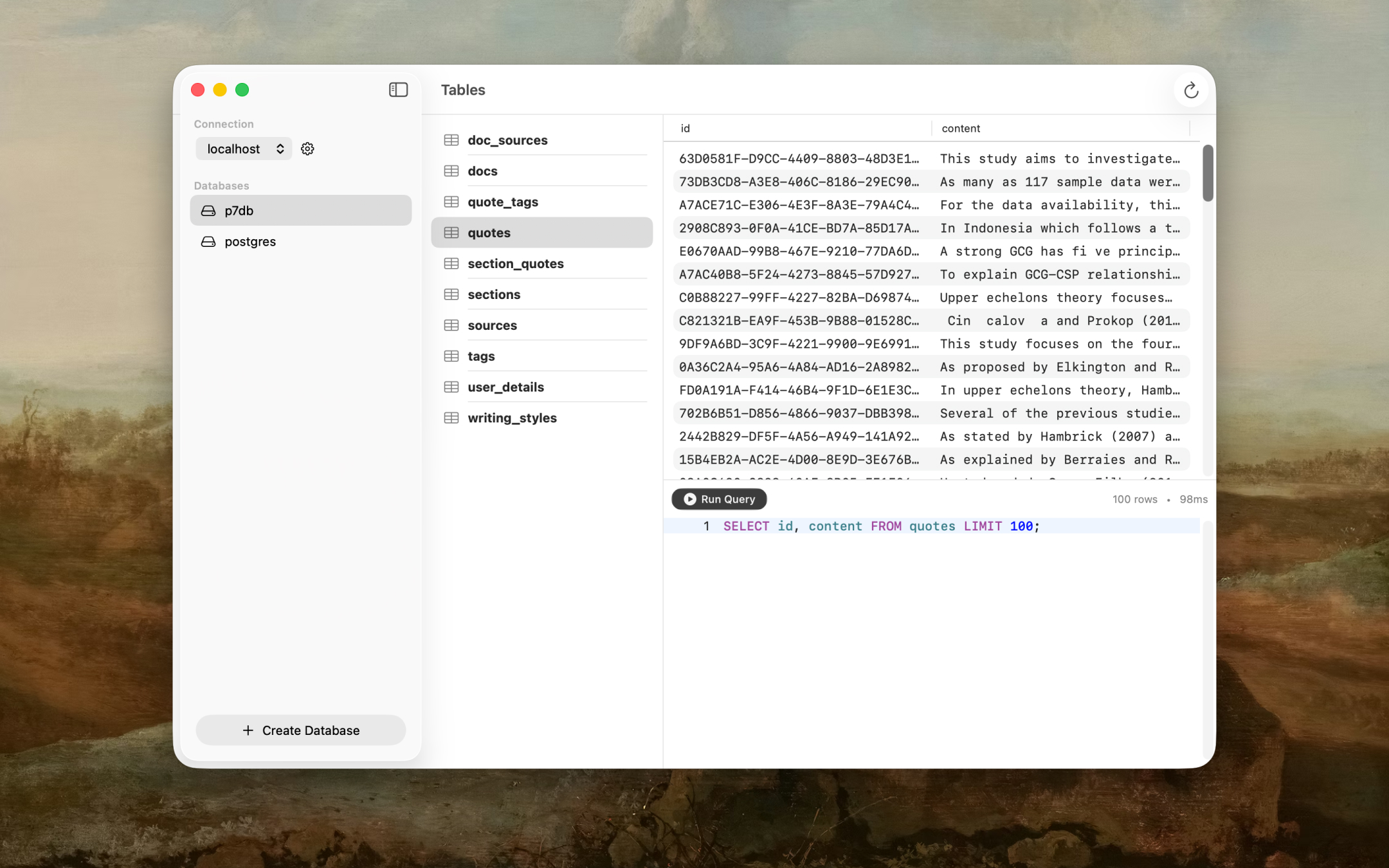PostgresGUI Query Result View