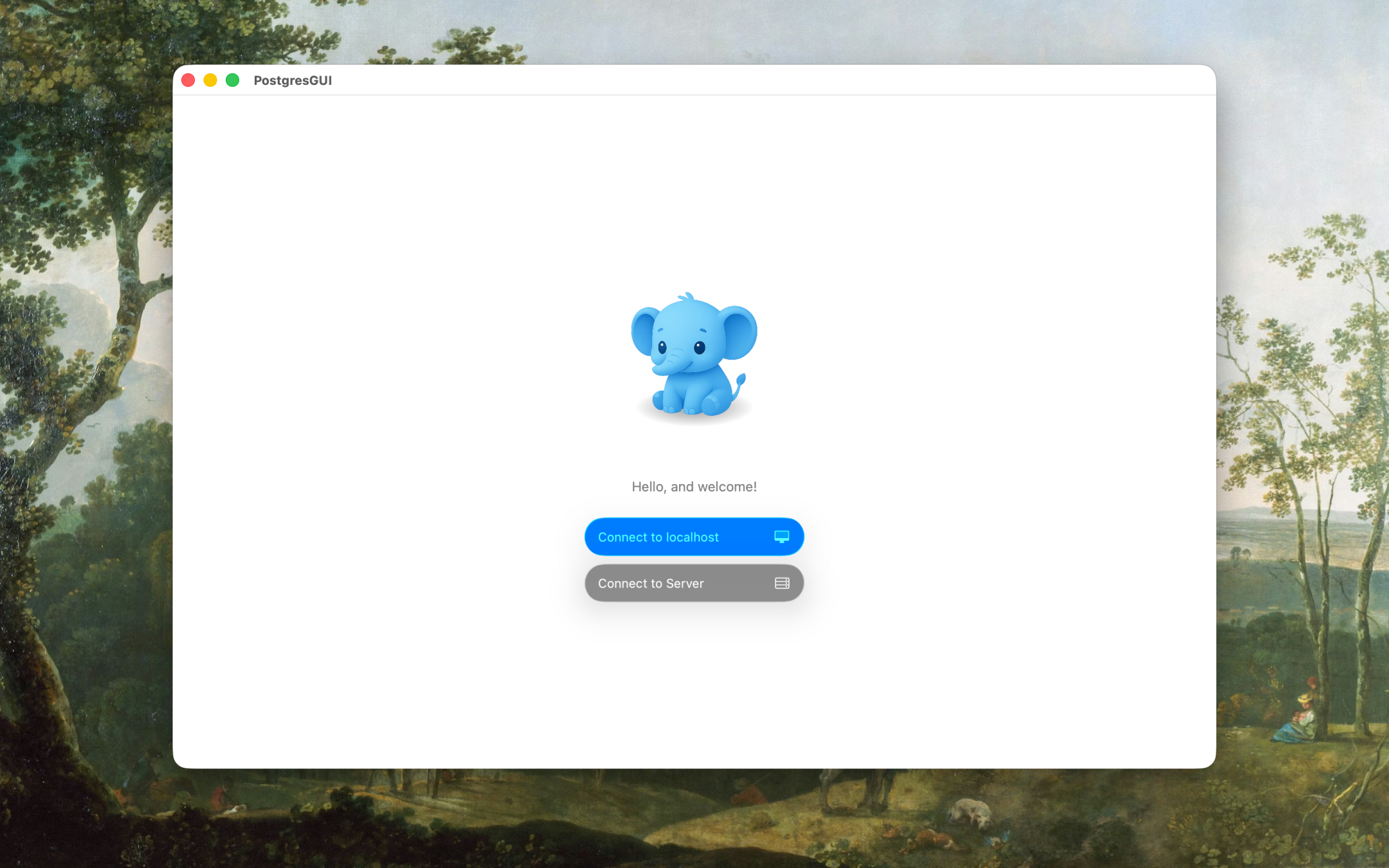 PostgresGUI Welcome Screen